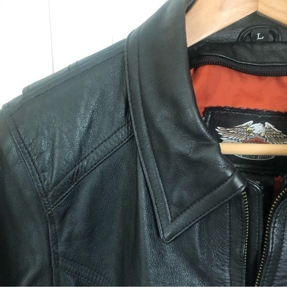 HARLEY Davidson Women’s  Black Leather Motorcycle Jacket Large - Picture 2 of 16